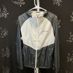 Columbia Mens Flash Forward Windbreaker Jacket Black White Hooded Full Zip Small